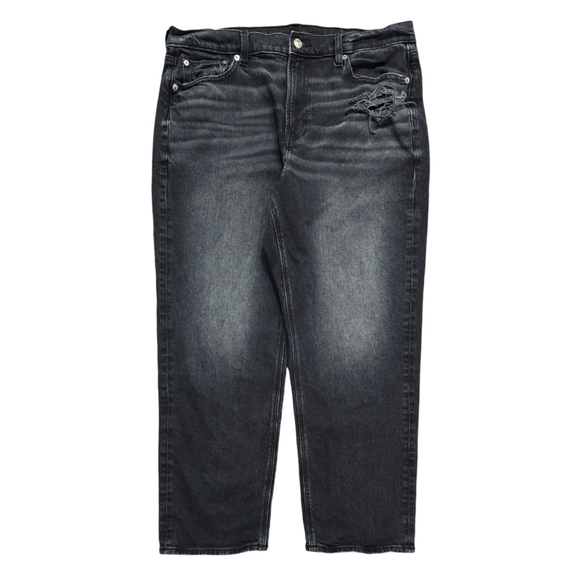 American Eagle Black Super High Rise Ankle Straight Distressed Jeans Stretch - Picture 1 of 10